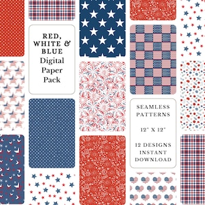 July 4th scrapbook paper | Red White Blue digital paper pack | July 4th printable paper pack | commercial use