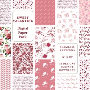 Valentine Digital Paper Pack: Heart & Floral Designs (Digital Download)