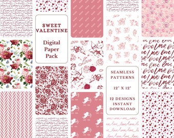 Valentinstag Digital Paper Pack: Herz & Blumenmuster (Digitaler Download)