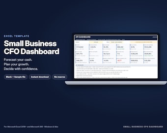 Excel-sjabloon voor het CFO-dashboard van een klein bedrijf | Cashflowprognose, budget versus werkelijkheid, winst- en verliesrekening