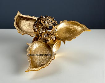 Plato de tres cuencos con flor de jazmín de latón / Plato decorativo para servir de tres cuencos de 10 cm