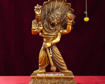 Brass Narasimha Statue | 29 cm Lord Vishnu Avatar Idol