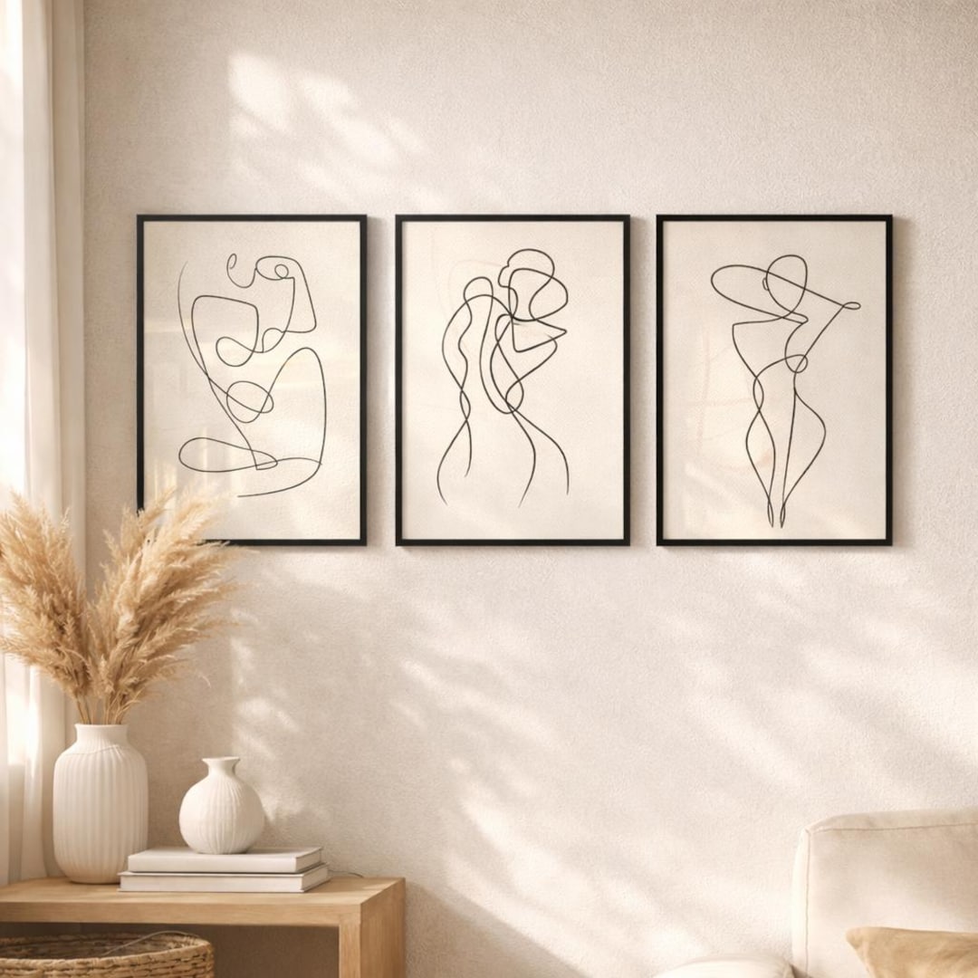 Set of 3 Minimalist Line Art Prints, Abstract Female Body Wall Art ...