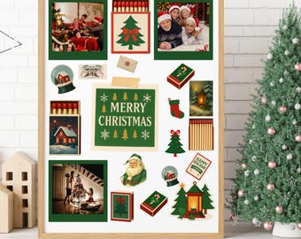 Christmas Family Photo Collage Template | Couple Holiday Poster | Editable Xmas Gift | Custom Printable Christmas Wall Art