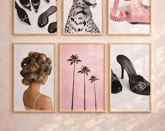 Y2K Pink Leopard Gallery Wall Art Bundle, 6 Retro Cheetah Posters, Girly Aesthetic Dorm Room Decor, Printable Digital Download