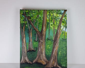 Tiefer Wald Original Ölgemälde auf Leinwand 8x10 Zoll, texturierte Impasto Bäume Wandkunst
