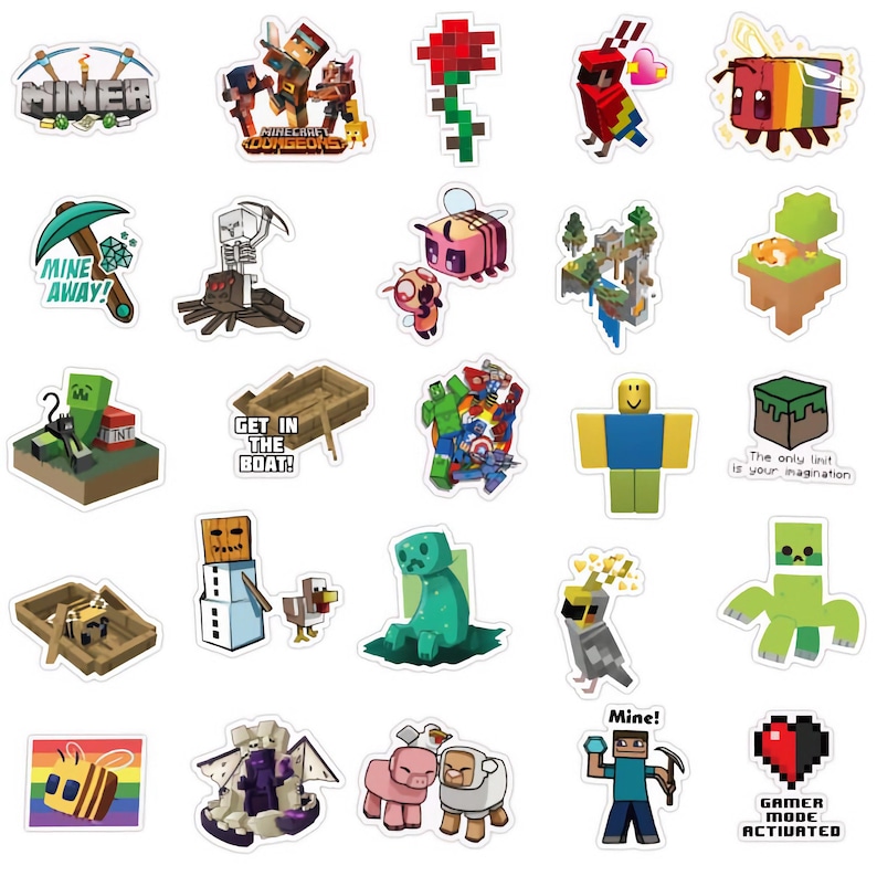 Minecraft Sticker Design 100 PCS Mine Style Craft Stickers, Vinyl Decals for Kids, Adults and ...