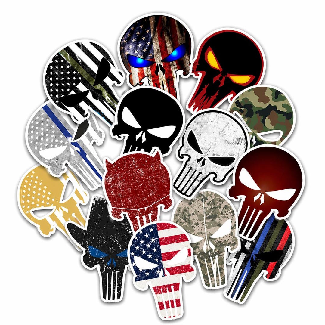 Personal Attack Sticker 19PCS Punisher Skull Sticker Pack Vinyl Tactical Skull Stickers for ...