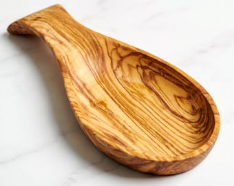 Repose-cuillère Artisanal en Bois d'Olivier, Support Ustensiles Rustique