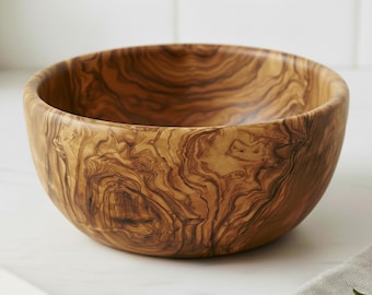 Saladier en bois d'olivier artisanal 24cm | Bol à salade fait main | Cadeau cuisine méditerranéenne | Vaisselle écologique