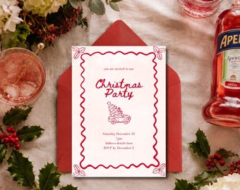 Invitation simple pour une fête de Noël - Modèle Canva modifiable | Téléchargement numérique instantané