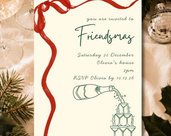 Invitation pour la fête de Noël entre amis - Modèle Canva modifiable | Téléchargement instantané