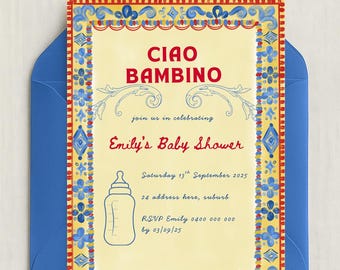Ciao Bambino - Modèle d'invitation de baby shower modifiable
