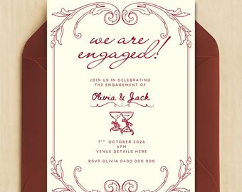 Modèle d'invitation de fête de fiançailles chic | Modifiable, téléchargement immédiat, minimaliste et chic