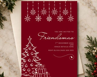 Invitation pour la fête de Noël entre amis - Modèle Canva modifiable | Téléchargement instantané