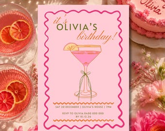 Invitation amusante pour une fête d'anniversaire girly - Modèle Canva modifiable | Téléchargement instantané