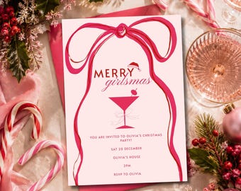 Invitation à la fête de Noël des filles - Modèle Canva modifiable | Téléchargement instantané