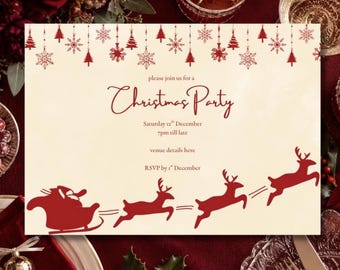 Invitation à une fête de Noël - Modèle Canva modifiable | Téléchargement instantané