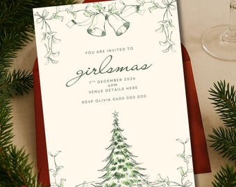 Faire-part de Noël Girlsmas/Friendsmas - Modèle de toile modifiable | Téléchargement instantané
