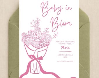Invitation Baby Shower « Bébé en fleurs » - Invitation modifiable, téléchargement numérique instantané