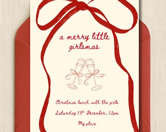 Une joyeuse petite invitation de Noël pour filles - Modèle de toile modifiable | Téléchargement instantané
