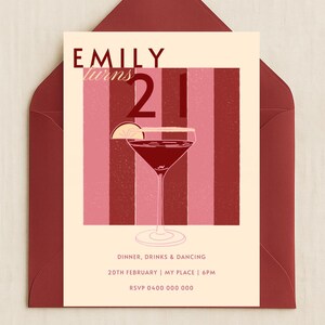 Einladung zur 21. Geburtstagsparty des Mädchens - Bearbeitbare Canva-Vorlage | Sofortiger Download, rot und rosa 21st Party einladen, cooles Girl-Cocktail-Party Bild 2