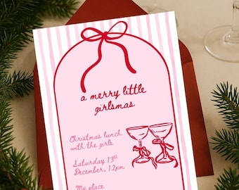 Une joyeuse petite invitation de Noël pour filles - Modèle de toile modifiable | Téléchargement instantané