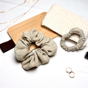 Chouchou en lin fait main - élastique pour cheveux en lin doux - rose, blanc, beige, bleu