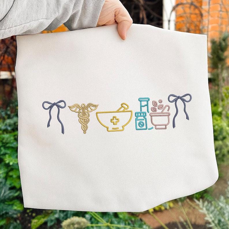 Pharmacist Tech Bow Machine Embroidery File, Pharmacy Life Doodled Icon ...