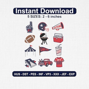 Football Tailgate Embroidery Design Bundle, Game Day Embroidery Files, Football Icons, Sports Embroidery, PES DST JEF
