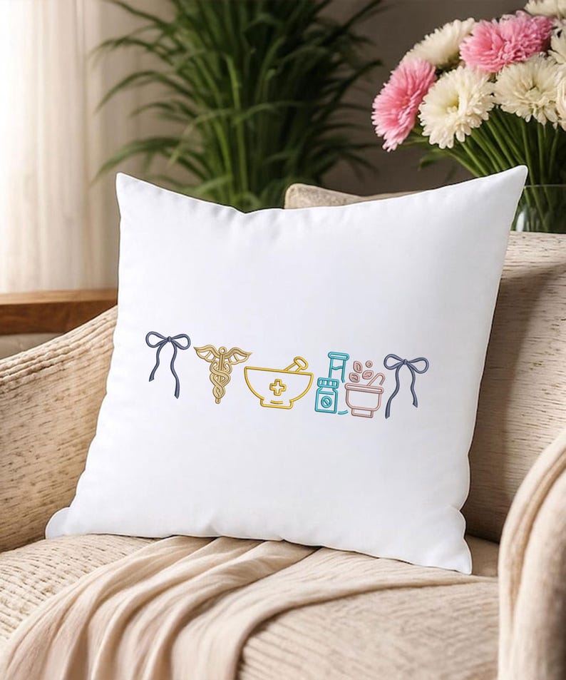 Pharmacist Tech Bow Machine Embroidery File, Pharmacy Life Doodled Icon ...