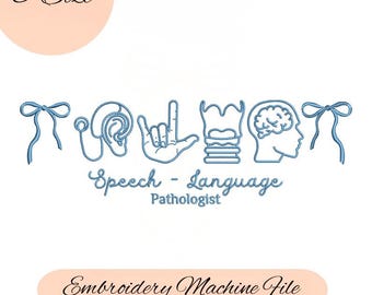 Design de bordado à máquina para fonoaudiólogo, ícones de fonoaudiólogo com laço, digital, download instantâneo