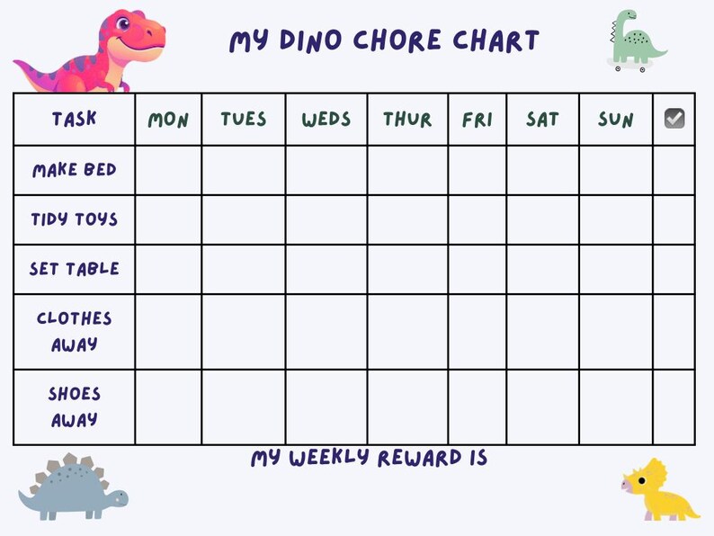 Dinosaur Reward Chart Printable for Kids - Chore Chart & Weekly ...