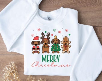 Dachshund Christmas Sweatshirt, Funny Wiener Dog Holiday Sweater
