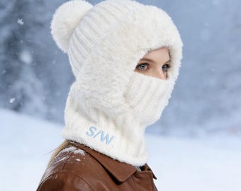Gorros de inverno personalizados em algodão para homens e mulheres, gorros de tricô com máscara, presentes perfeitos para amigos, gorros grossos e quentes, gorro 3 em 1.
