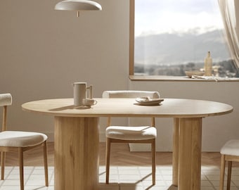 Mesa de comedor ovalada escultural de madera maciza / Diseño moderno y escandinavo / Diseño orgánico, minimalista hecha a mano