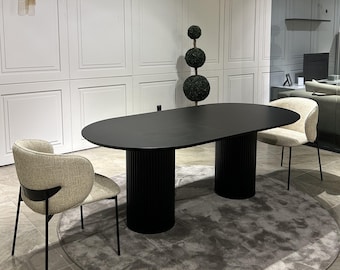 Mesa de comedor ovalada de madera maciza, moderna y minimalista, con pedestal – Mueble de comedor de lujo hecho a mano a medida