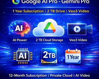 Gemini AI Pro | 12 Months Personal Access (1 Year) | Nano Banana Pro + Veo 3.1 + 2TB Cloud