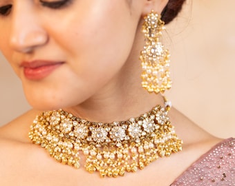 Collana girocollo con perle Royal Kundan placcata in oro, gioielli da sposa indiani