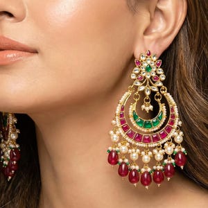 Boucles d'oreilles Chandbali en plaqué or faites main, bijoux de style Jadau en nacre