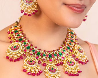 Kundan Choker Set with Pink & Green Stones – Gold Plated Indian Jewelry