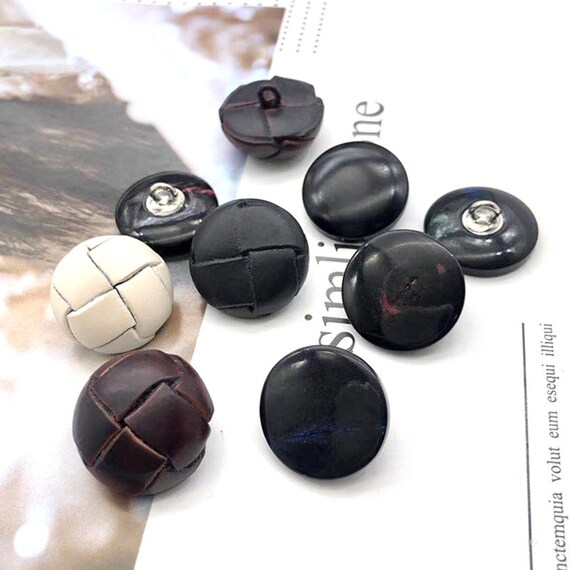 6pcs Leather Buttons Resin Horn Black 