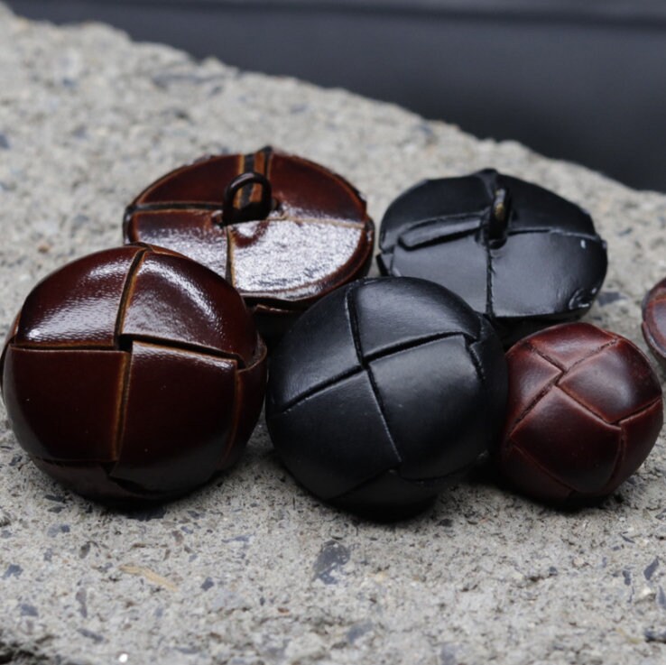 6pcs Genuine Leather Buttons Black 