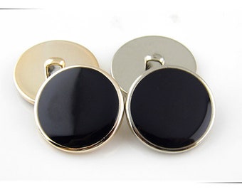 PLASTIC BLACK WITH GOLD RIM FLAT ROUND DRESS SHIRT SHANK BUTTONS 18mm PLASTIC BLACK WITH GOLD RIM FLAT ROUND DRESS SHIRT SHANK BUTTONS 18mm