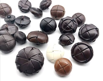 6pcs Leather Buttons Genuine Cow Black 
