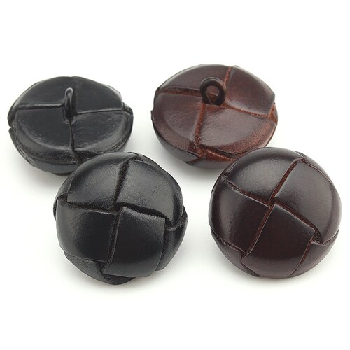 6pcs Leather Buttons Genuine Cow Black 