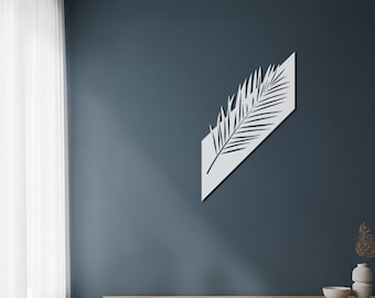 Arte de pared minimalista con hojas de palma, decoración botánica moderna de metal, silueta de hoja para colgar en la pared, decoración tropical para el hogar, escultura de pared natural