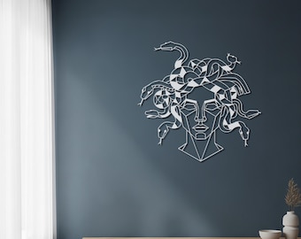 Medusa Metal Wall Art, Greek Mythology Sculpture, Snake Hair Goddess Decor, Modern Metal Wall Hanging, Medusa Head Ancient Greek Home Statue