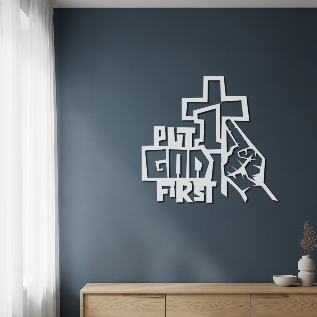 Put God First Ribbon Put God First Wall Art, Metal Wall Decor, Christian Gift, Cross ...