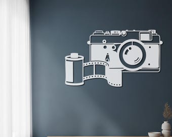 Vintage Camera Wall Art, Film Camera Metal Decor, Photographer Gift, Retro Camera Wall Hanging, Photography Studio Decor, Film Roll Art Sign